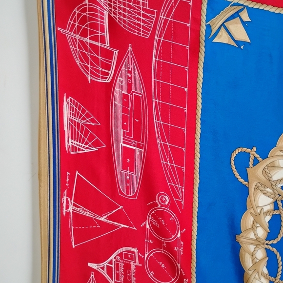Liz Claiborne Nautical Scarf Vintage Red White Blue Sailing Boating Coastal 35" - Picture 8 of 11